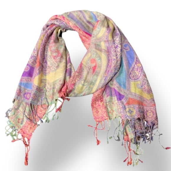 Color Burst Boho Style Wrap/Scarf with Fringe/Tassles on Both Ends - Picture 3 of 5